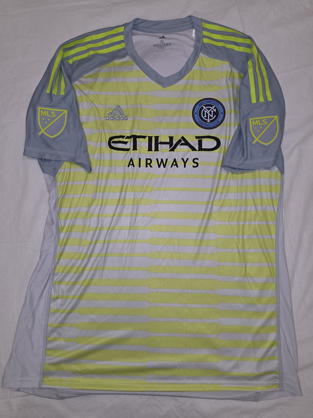 adidas NYCFC Away Soccer Jersey — Light Gray & Neon Yellow